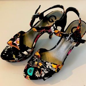 Guess black  floral high heeled shoes- new!